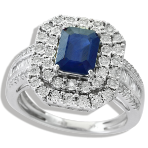 Sapphire and diamond halo ring
