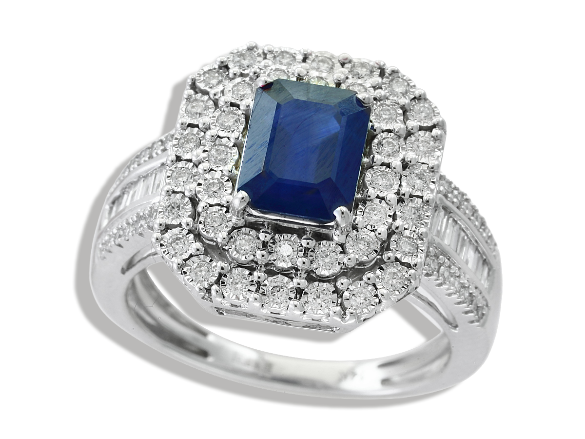 Sapphire and Diamond Halo Ring